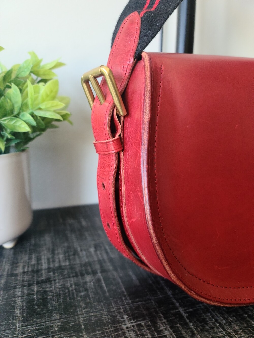 Polo Ralph Lauren Red Leather Saddle Bag - Picture 10 of 14